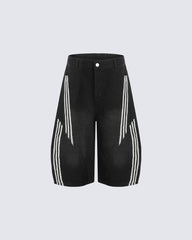 Side Stripe Panel Seven-Length Denim Pants