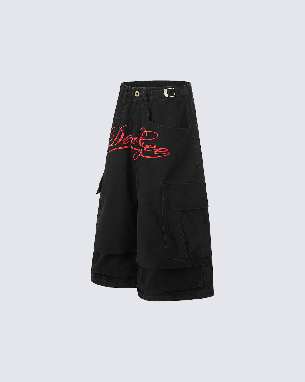 Script Embroidered Utility Cargo Bermuda Shorts