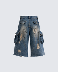 Distressed Cargo Denim Shorts