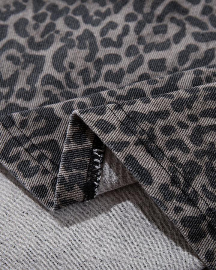 American Retro Leopard Print Patchwork Frayed Short-Sleeved Shirt