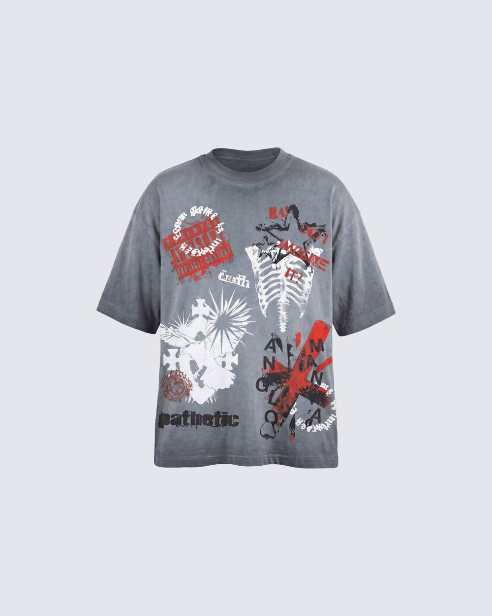 Grey Washed Graphic Print Short Sleeve T-Shirt