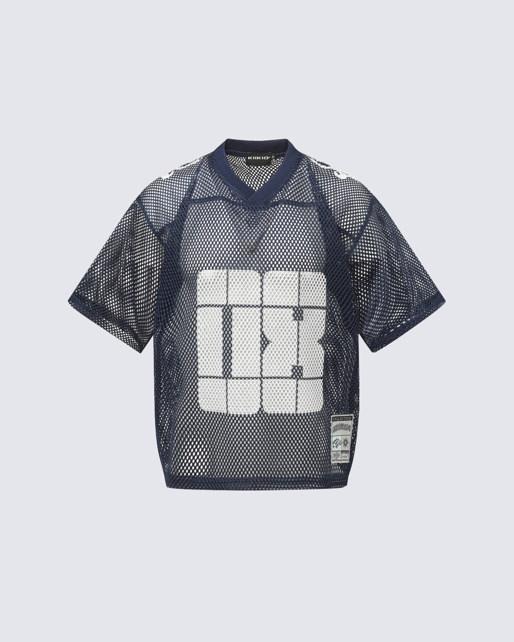 Mesh Cutout Loose V-neck Jersey