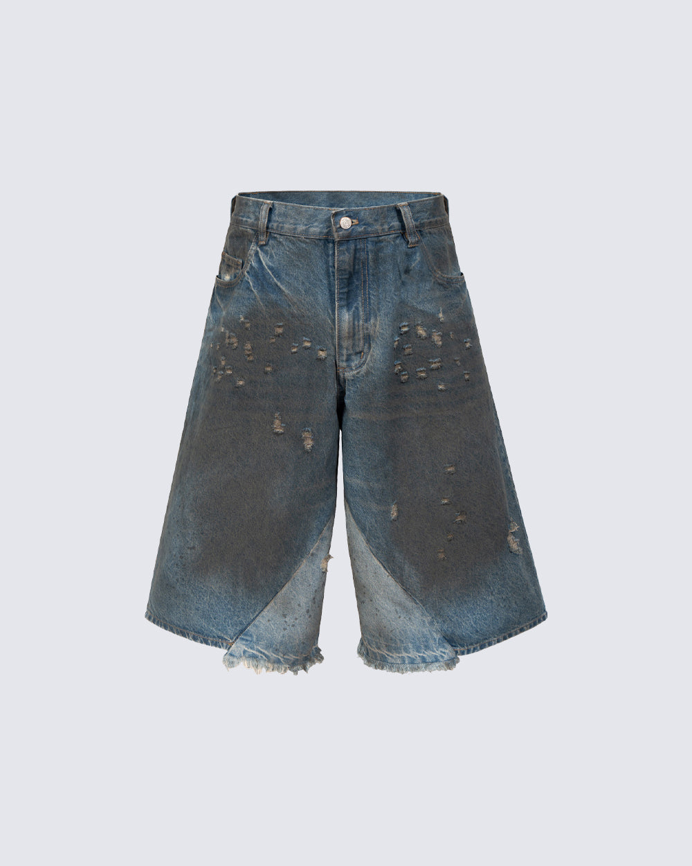 Vintage Washed Patchwork Distressed Dirty Denim Shorts