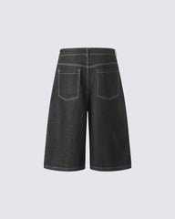 Flame Panel Seven-Length Denim Shorts
