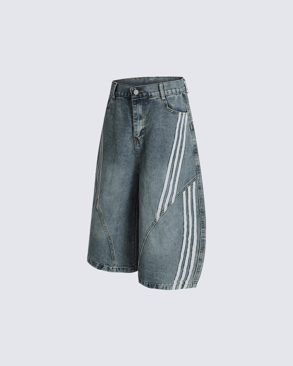 Side Stripe Panel Seven-Length Denim Pants