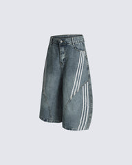 Side Stripe Panel Seven-Length Denim Pants