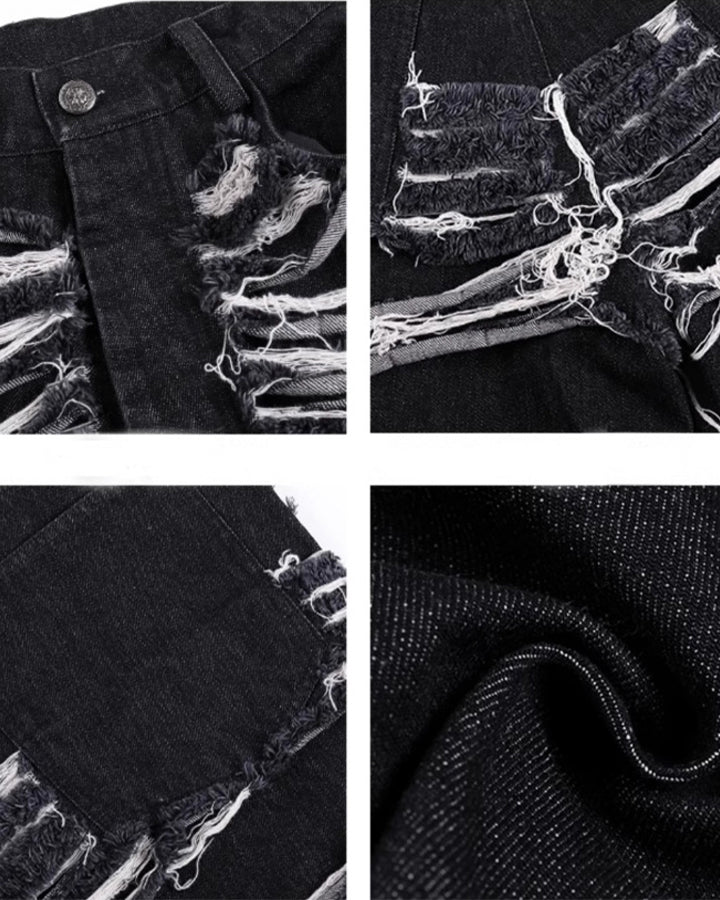 High-Street Knife-Cut Distressed Denim Shorts