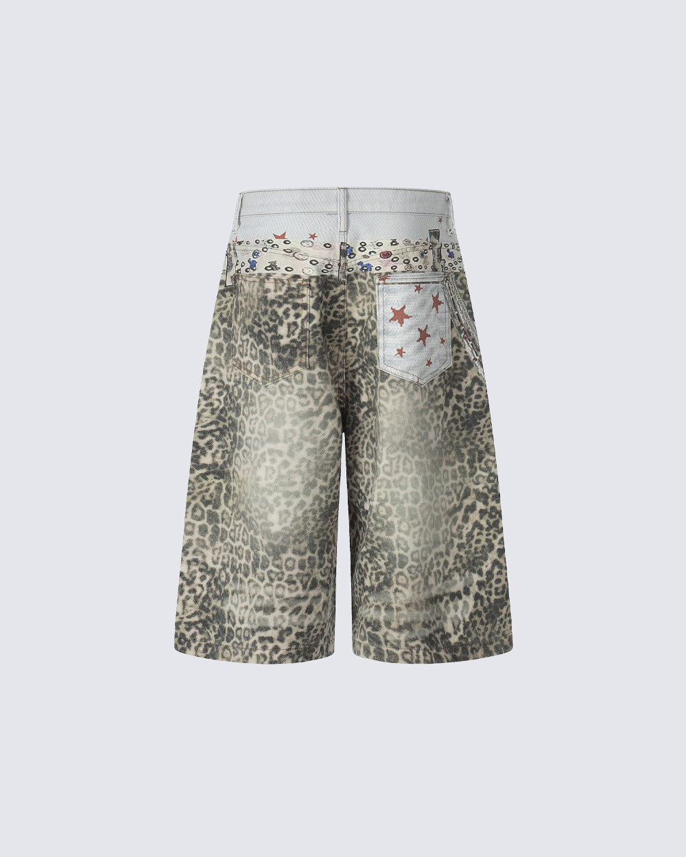 Leopard Print Chain Seven-Length Denim Pants