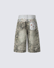 Leopard Print Chain Seven-Length Denim Pants
