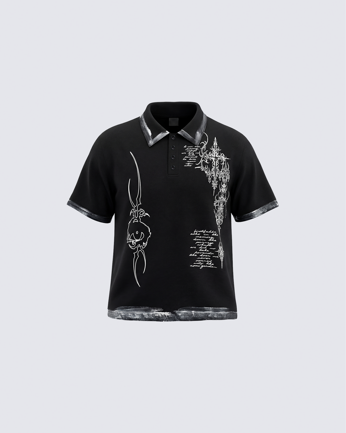 Vintage Gothic Cross Washed Polo Shirt