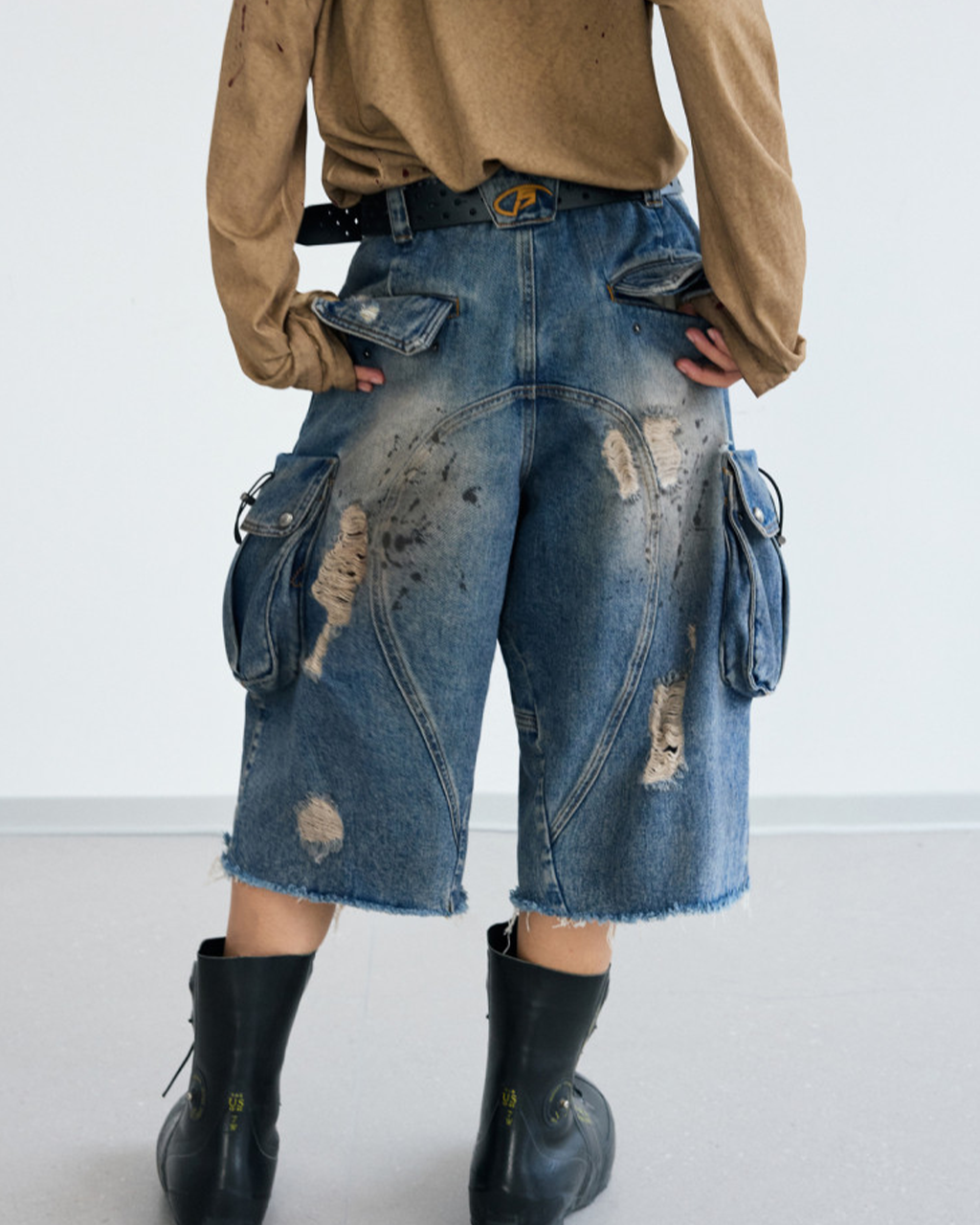 Distressed Cargo Denim Shorts