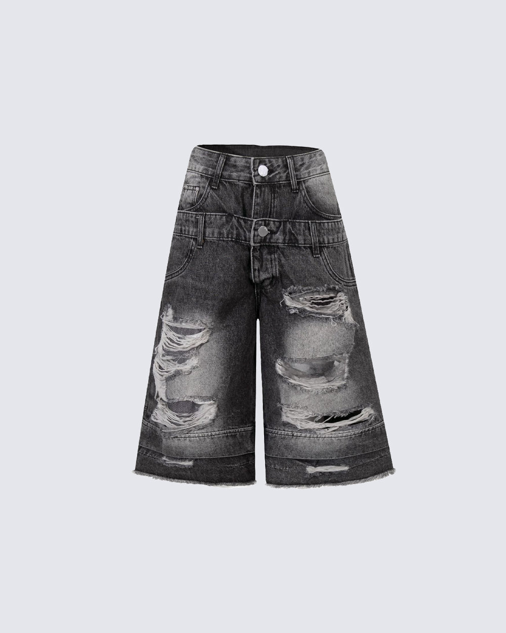 New Double Waist Distressed Denim Pants