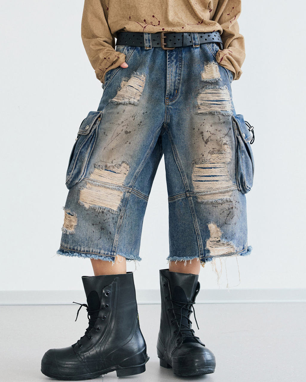 Distressed Cargo Denim Shorts