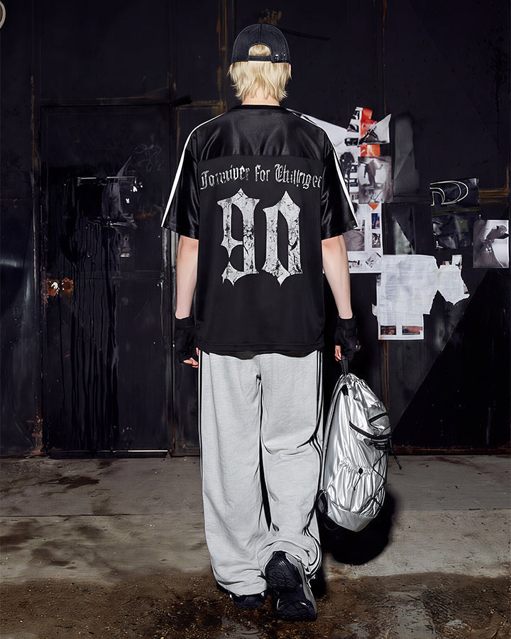 Black Gothic Letter Stripe Sport T-Shirt