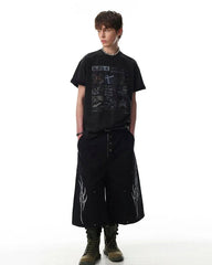 Vintage Graphic Print Music Theme Short Sleeve