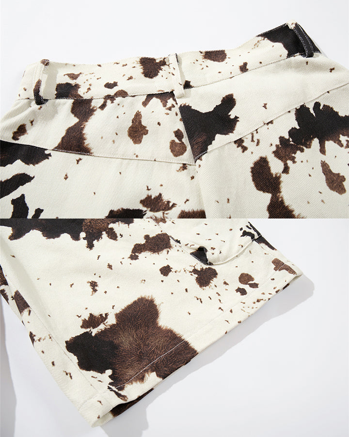 Vintage Cow Print Utility Cargo Shorts