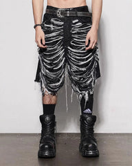 High-Street Knife-Cut Distressed Denim Shorts