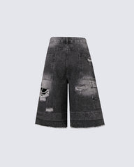 New Double Waist Distressed Denim Pants