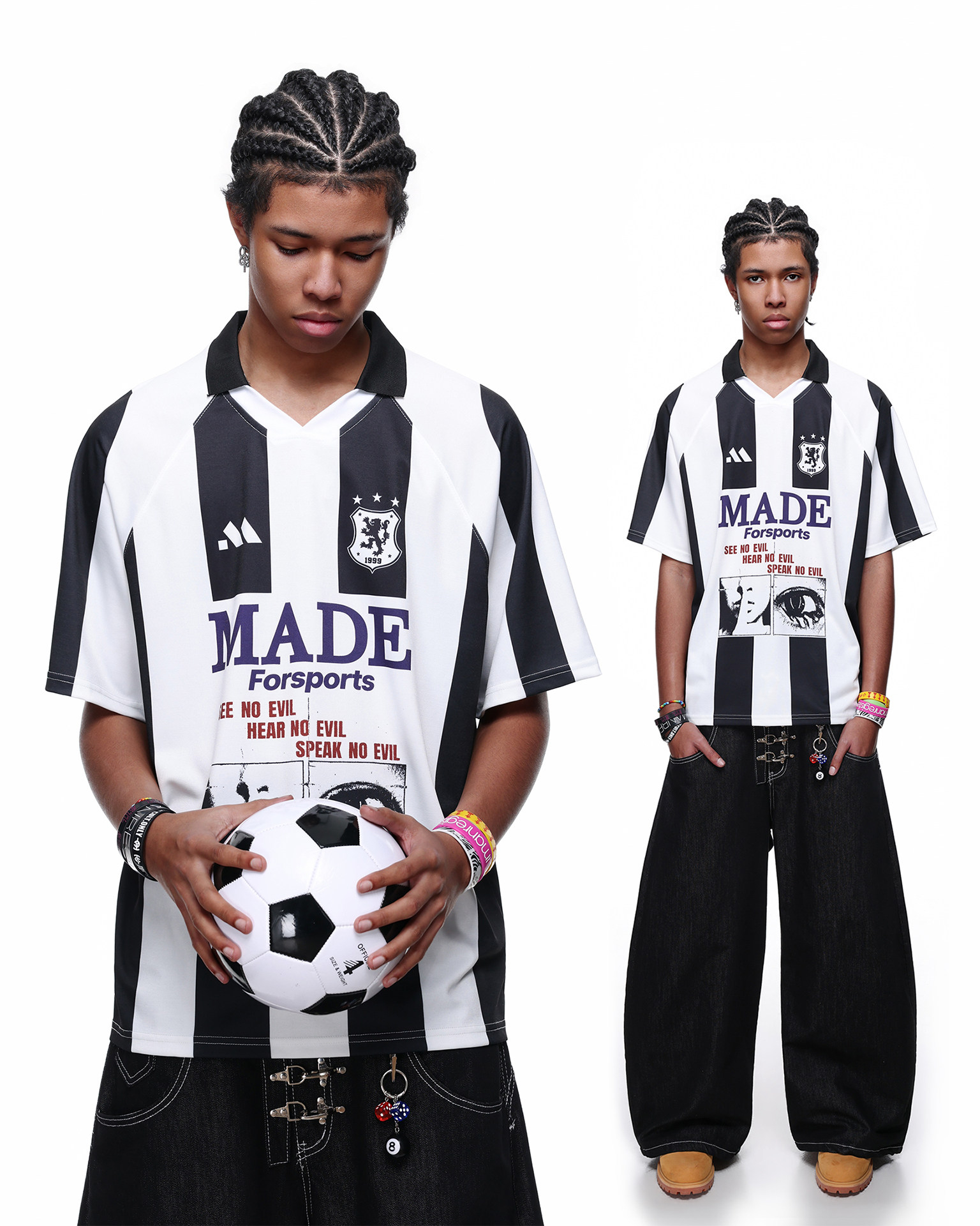 Graphic Striped Polo Jersey T-Shirt