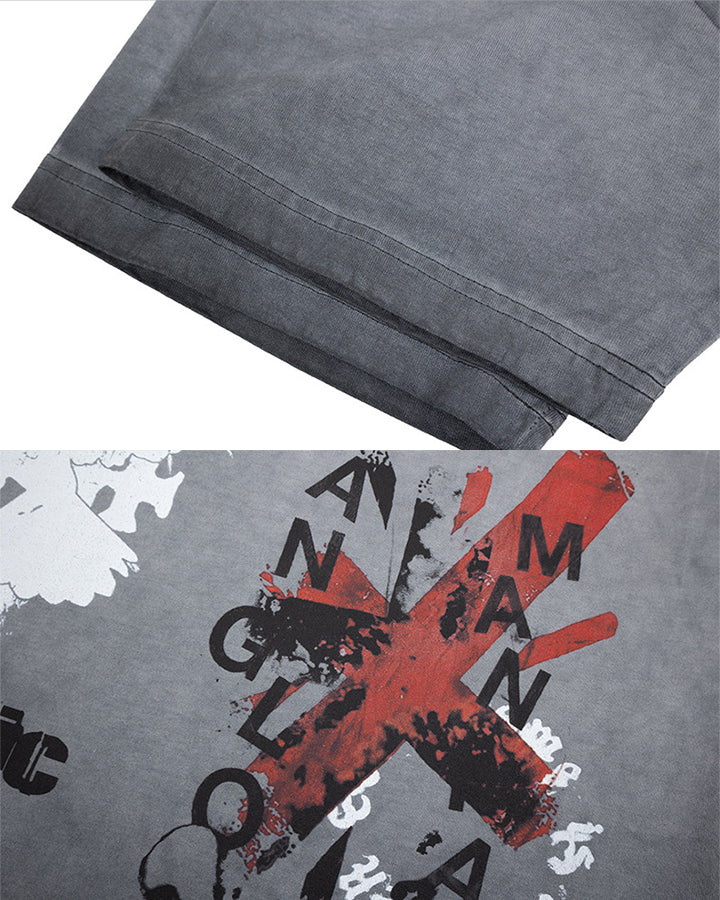 Grey Washed Graphic Print Short Sleeve T-Shirt