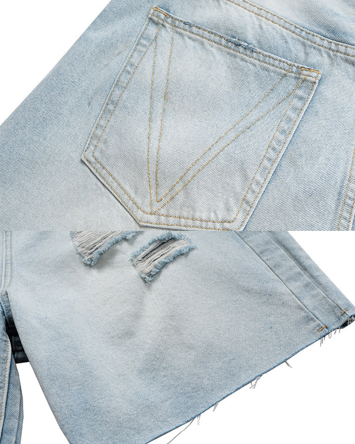 New Light Washed Distressed Denim Shorts
