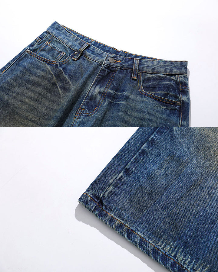 Vintage Washed Pleated Cat’s Whisker Denim Pants