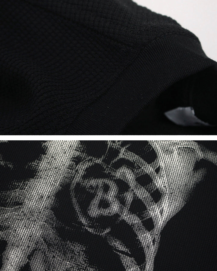 KIIKIO Skull Print Waffle T-Shirt