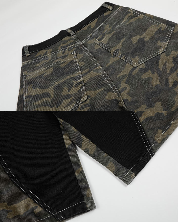 Contrast Panel Camo Utility Shorts New