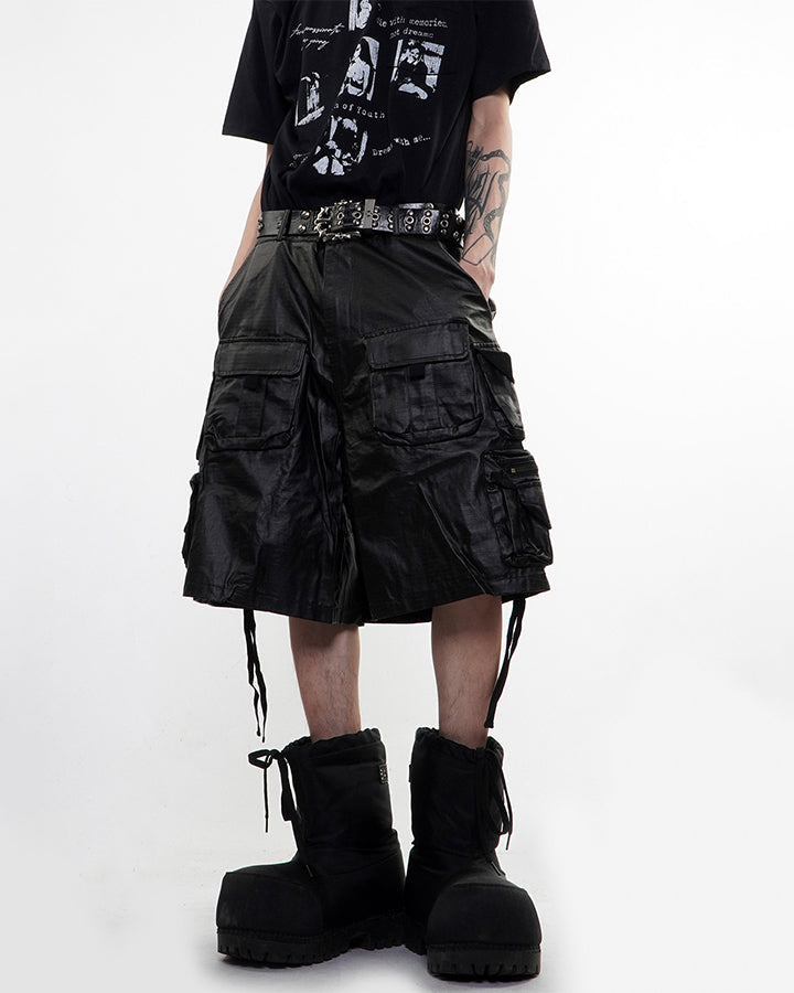 New Coated Zip Utility Cargo Shorts