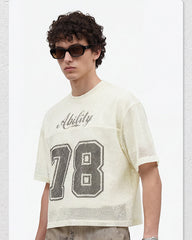 Black Mesh Number Print V-Neck T-Shirt