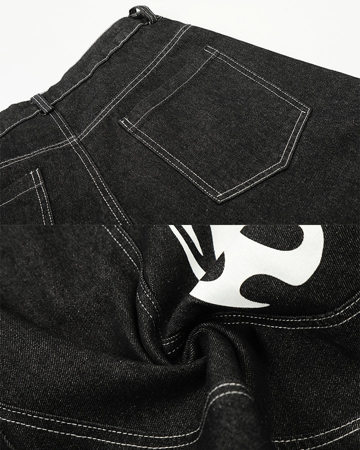 Flame Panel Seven-Length Denim Shorts