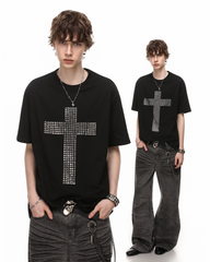 Vintage Cross Rhinestone Black Short Sleeve T-Shirt