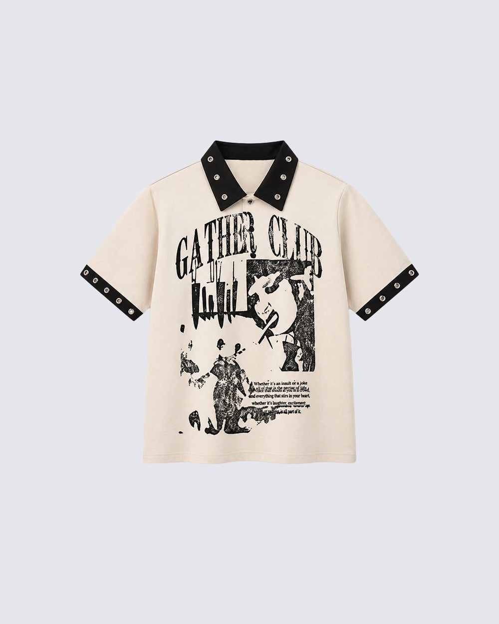 Graphic Stud Collar Contrast Tee