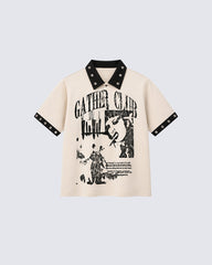 Graphic Stud Collar Contrast Tee