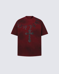 Vintage Washed Cross Graphic Burgundy Shirt