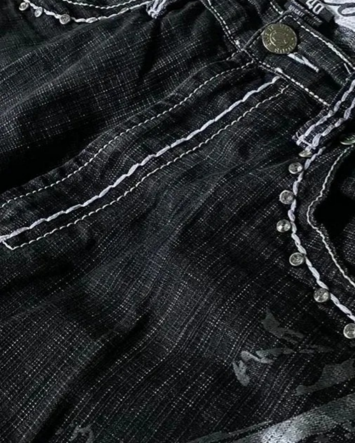 Retro Distressed Heavy-Duty Design Printed Shorts