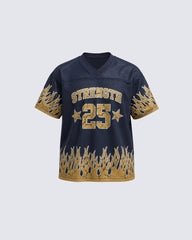 Flame Print Mesh Jersey Casual Tee