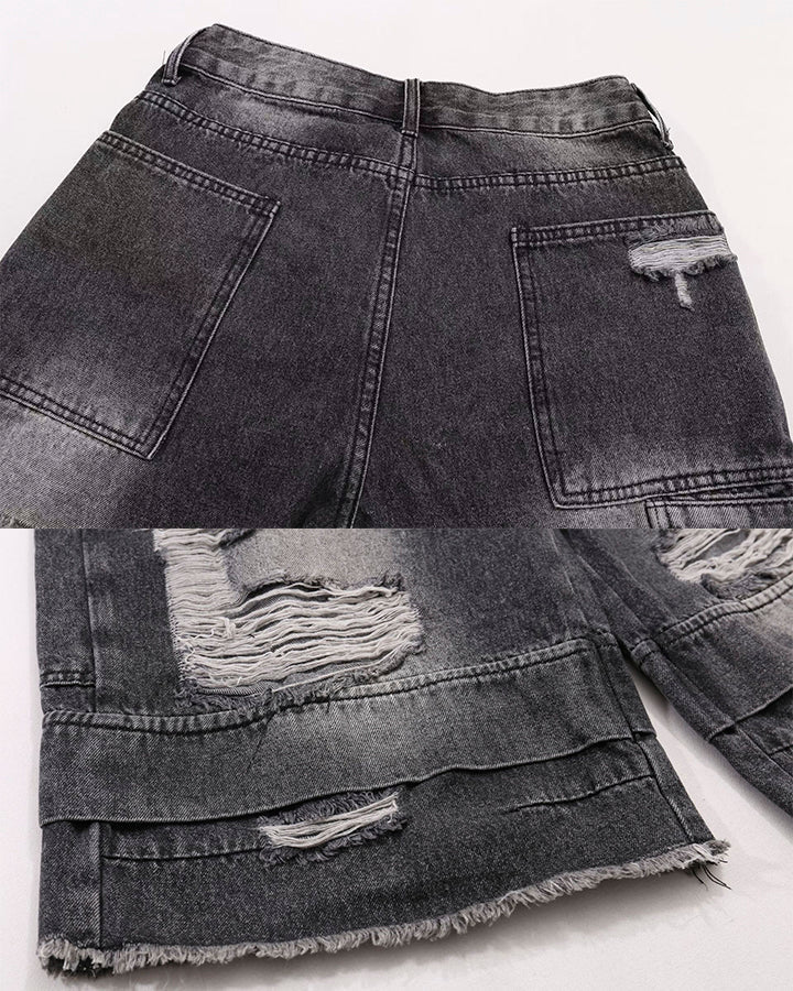 New Double Waist Distressed Denim Pants
