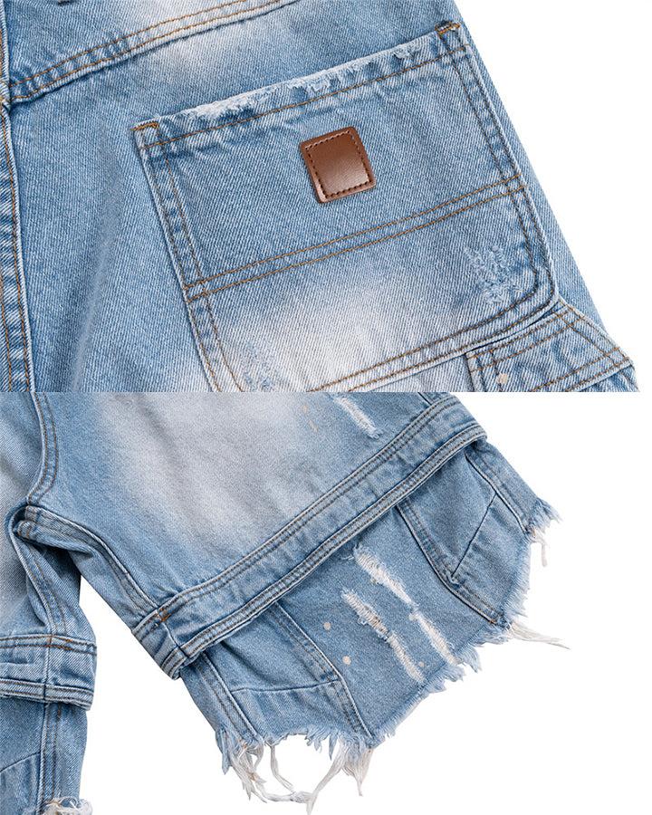 Vintage Washed Cargo Five-Length Denim Shorts