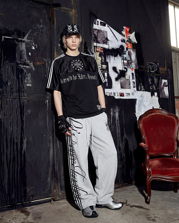 Black Gothic Letter Stripe Sport T-Shirt