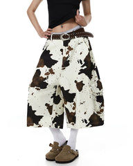 Vintage Cow Print Utility Cargo Shorts