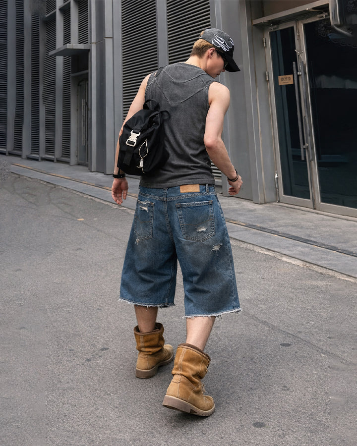Vintage Distressed Washed Denim Shorts
