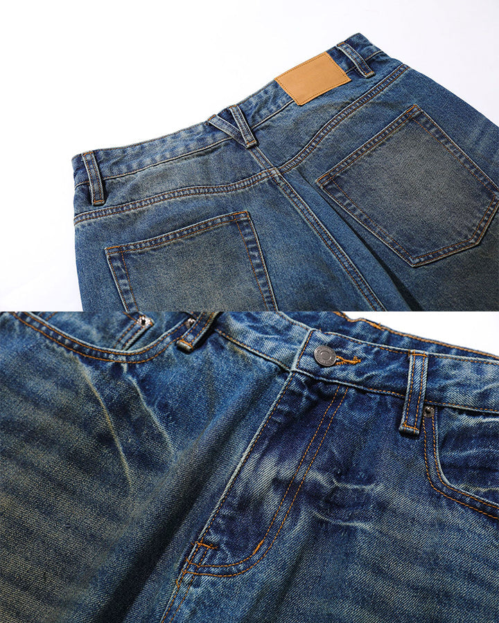 Vintage Washed Pleated Cat’s Whisker Denim Pants