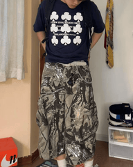 Camo Print Wide-Leg Cargo Shorts
