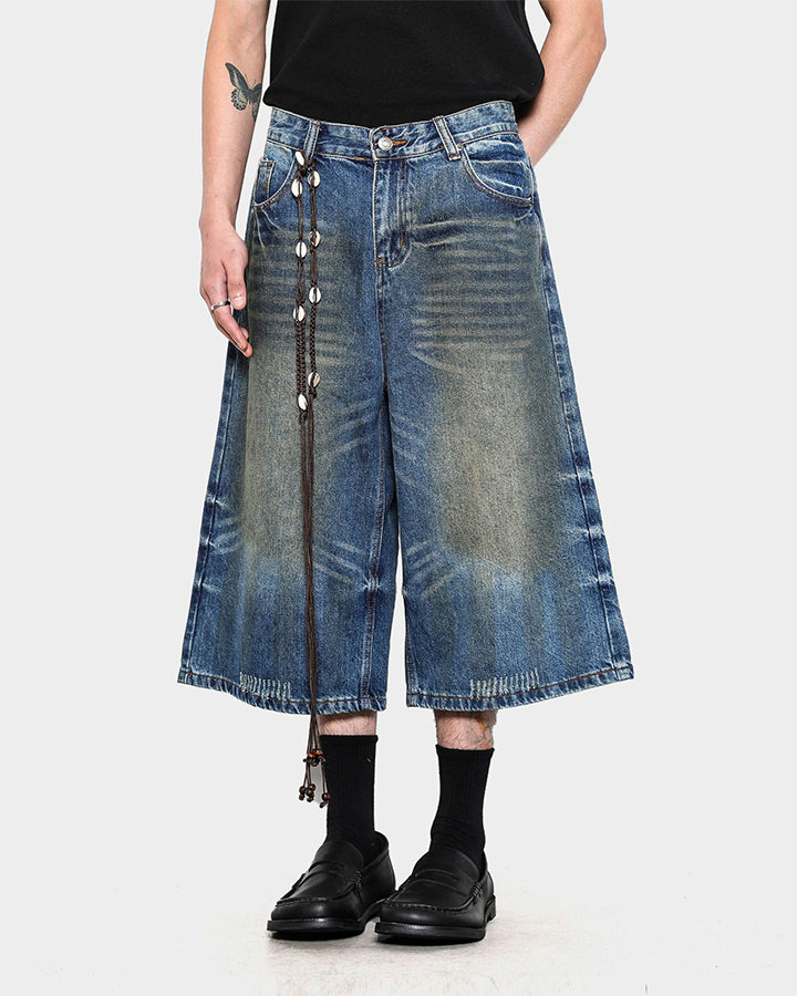 Vintage Washed Pleated Cat’s Whisker Denim Pants