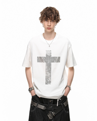 Vintage Cross Rhinestone Black Short Sleeve T-Shirt