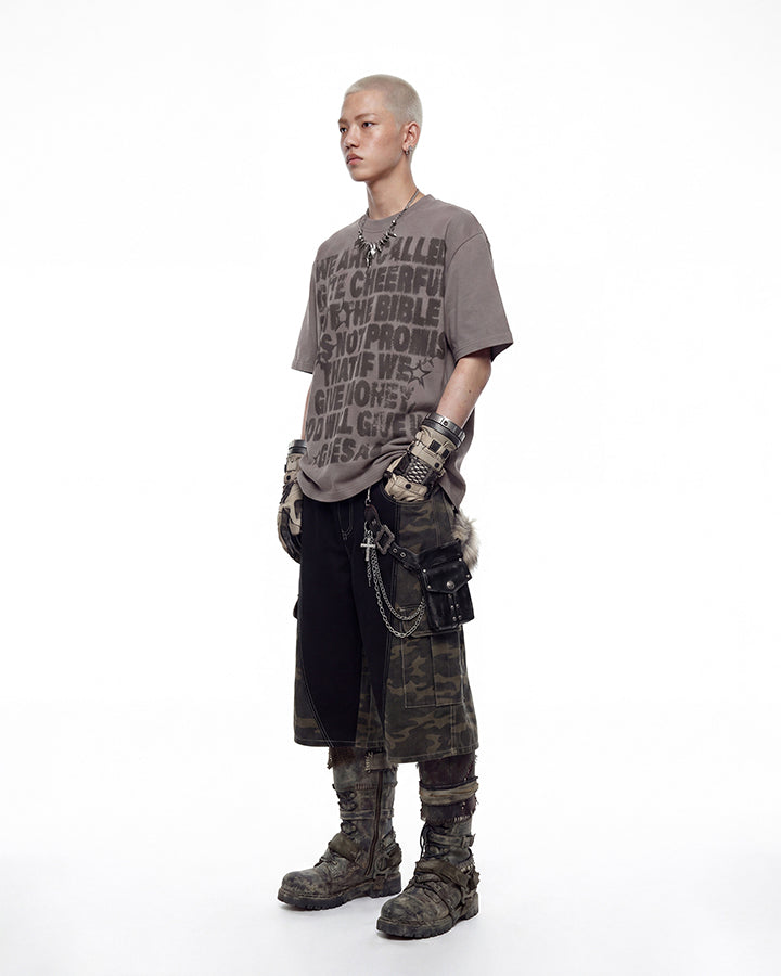Contrast Panel Camo Utility Shorts New