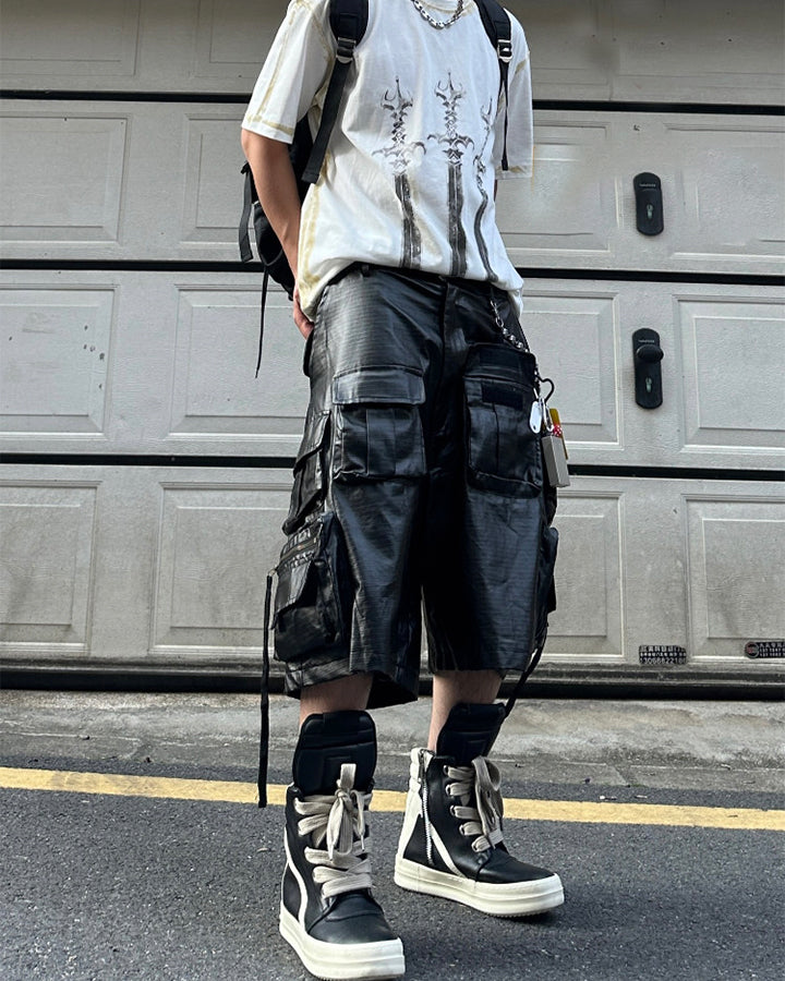 New Coated Zip Utility Cargo Shorts