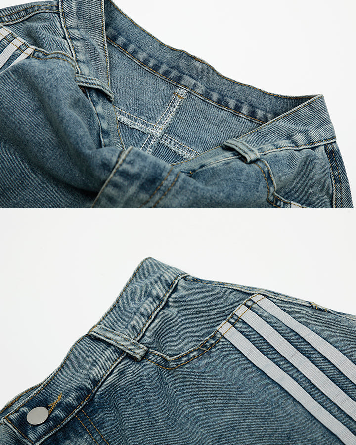 Side Stripe Panel Seven-Length Denim Pants