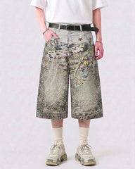 Leopard Print Chain Seven-Length Denim Pants
